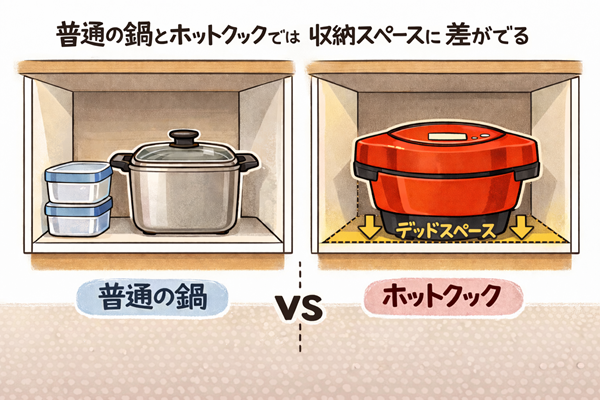 ホットクックと普通の鍋でできるデッドスペースの違い