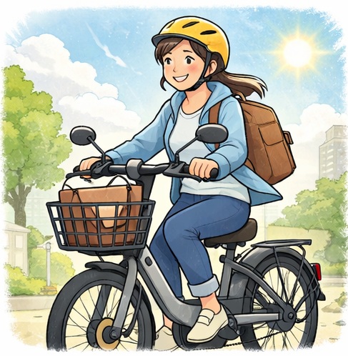 電動自転車で快適に走る女性